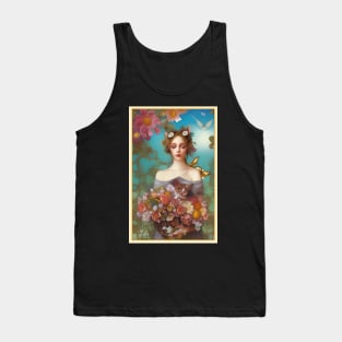 Painting of girl with roses and cat by Ziola Rosa - nature art deco rose Tank Top